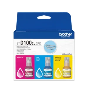 Botella de tinta Brother BTD100 Cian Magenta Amarilla Pack de 3