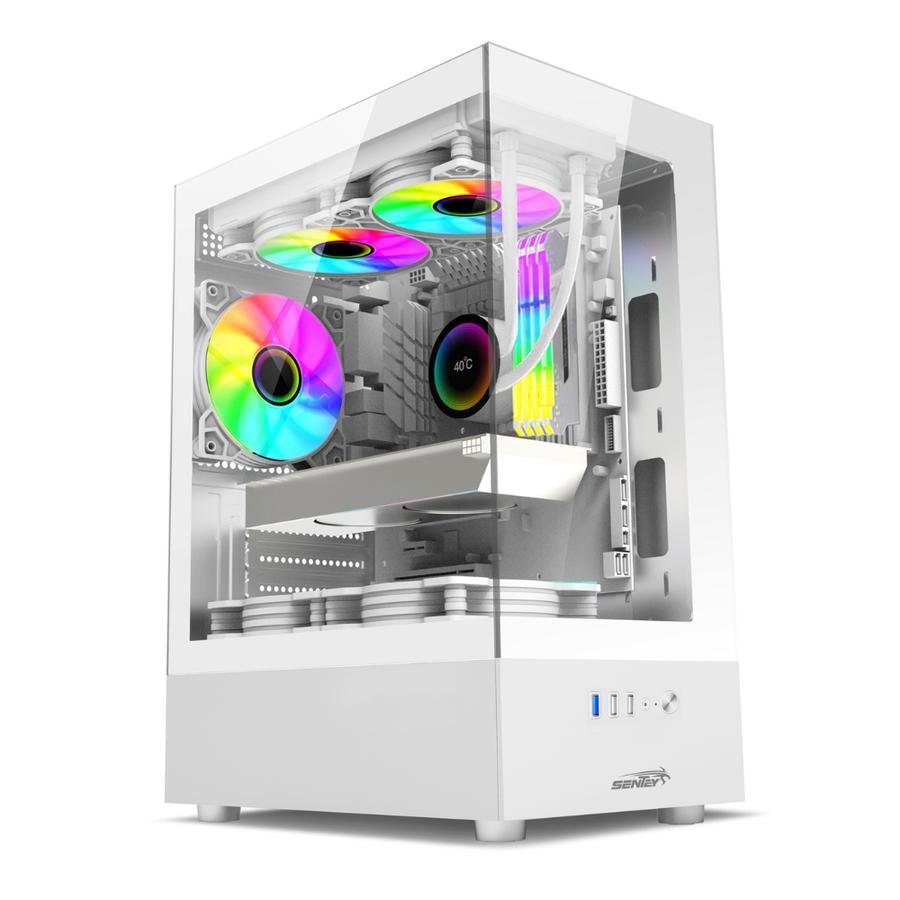Gabinete Sentey Argb (6100-ARGB-SFWHITE) Lateral Acrilico Blanco x5 Fan