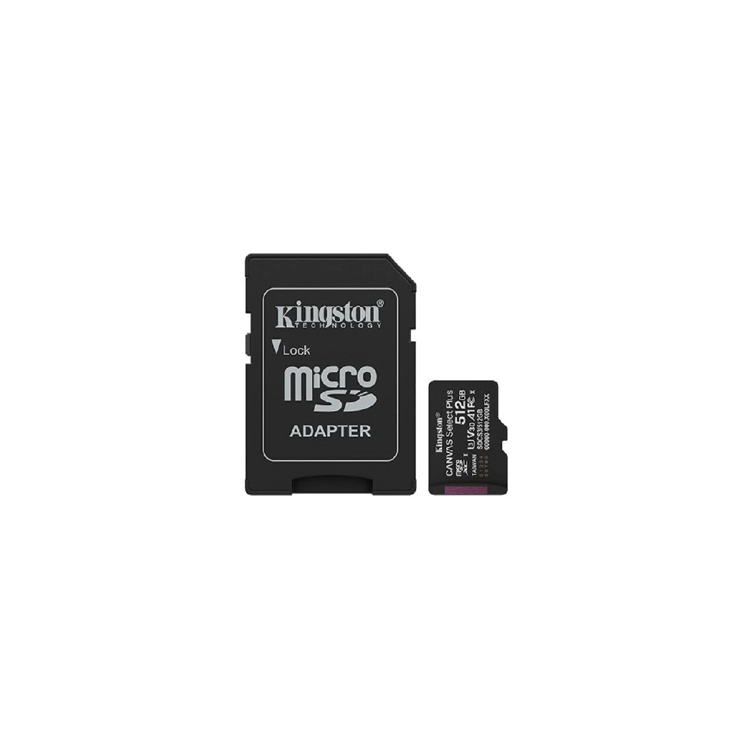 Tarjeta de Memoria KINGSTON Canvas Select Plus MicroSDXC 512GB Gen3 A1 150MB/s c/adaptador